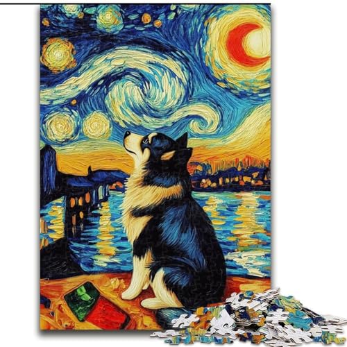 1000-teiliges Puzzle für Erwachsene und Teenager, Sternennacht-Hund, Lernspiele, Heimdekoration, ganze Familie (Größe 26x38cm) von LYXIANY