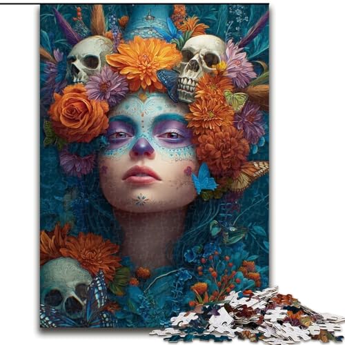 1000-teiliges Puzzle für Erwachsene und Teenager, Totenkopfmädchen, Stressabbau, schwierige Herausforderung, jedes Teil ist einzigartig – anspruchsvolles Familienspiel, 38x26cm von LYXIANY