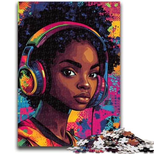 1000-teiliges Puzzle für Erwachsene und Teenager, schwarzes Mädchen hört Musik, Stressabbau, Staycation, Zeit totschlagen, mit passendem Poster und Quizblatt, 50x75cm 1000-teiliges Puzzle für Erwachsene und Teenager, schwarzes Mädchen hört Musik, Stressabbau, Staycation, Zeit totschlagen, mit passendem Poster und Quizblatt, 50x75cm von LYXIANY