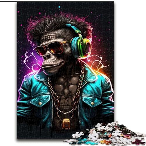1000-teiliges Puzzle für Jugendliche und Erwachsene, Affenkopfhörer, DJ-Musik, Stressabbau, schwierige Herausforderung, Wichtelgeschenke (Größe 50x75cm) von LYXIANY