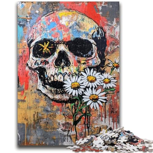 1000-teiliges Puzzle für Jugendliche und Erwachsene, Blumen und Totenköpfe im Basquiat-Stil, Denkspiel, Lernspiel für Geburtstag, Weihnachten, für 14-Jährige, 26x38cm von LYXIANY
