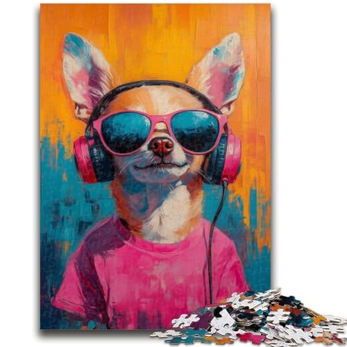 1000-teiliges Puzzle für Jugendliche und Erwachsene, Chihuahua, der Musik hört, dekomprimiert, intellektuelles Lernspielzeug, tolle Geschenke und Spielzeuge, 50x75cm von LYXIANY