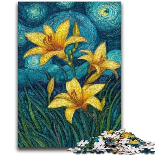 1000-teiliges Puzzle für Jugendliche und Erwachsene, Gelbe Lilien am Nachthimmel, für Kinder ab 14 Jahren, Quizspiel, Spaß für Aktivitäten zu Hause, Geburtstagsgeschenk, Reisegeschenke, 26x38cm von LYXIANY