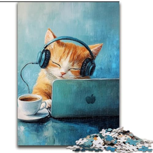 1000-teiliges Puzzle für Jugendliche und Erwachsene, Katze hört Musik, für Lernspiele, Herausforderungsspielzeug, Geburtstagsgeschenk, Geschenke, Wandkunst, 38x26cm 1000-teiliges Puzzle für Jugendliche und Erwachsene, Katze hört Musik, für Lernspiele, Herausforderungsspielzeug, Geburtstagsgeschenk, Geschenke, Wandkunst, 38x26cm von LYXIANY