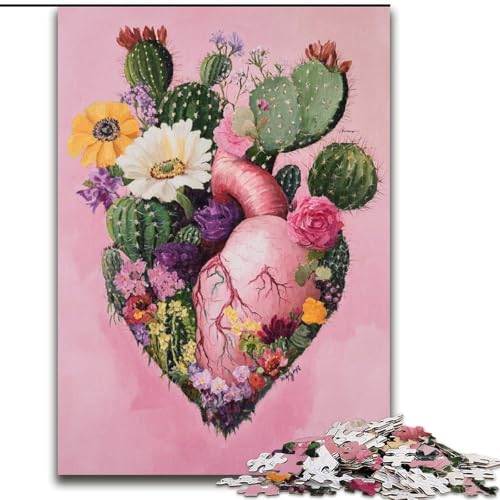 1000-teiliges Puzzle für Jugendliche und Erwachsene, Pflanzenherz, anspruchsvoll und schwierig mit vollständig ineinandergreifenden, zufällig geformten Teilen (Größe 50x75cm) von LYXIANY