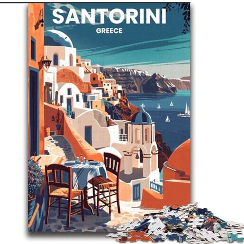 1000-teiliges Puzzle für Jugendliche und Erwachsene, Santorini, Griechenland, geeignet für Personen ab 14 Jahren, Lernspiele, Wichtelgeschenke, 75x100cm von LYXIANY