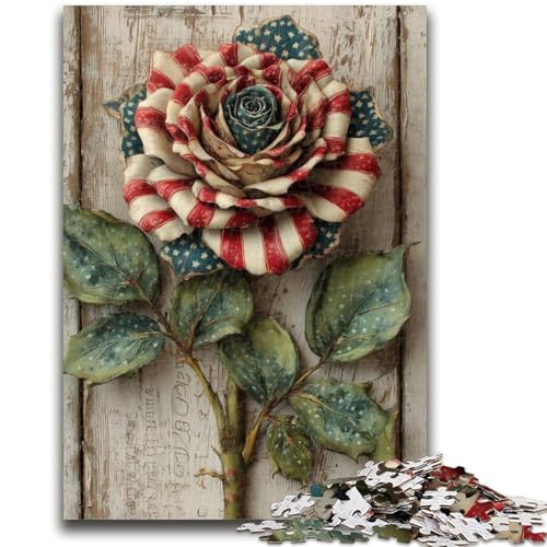 1000-teiliges Puzzle für Jugendliche und Erwachsene, amerikanische Flagge mit Rosen, für Kinder ab 14 Jahren, Quizspiel, Spaß für Aktivitäten zu Hause, Geburtstagsgeschenk, Reisegeschenke, 50x75cm von LYXIANY