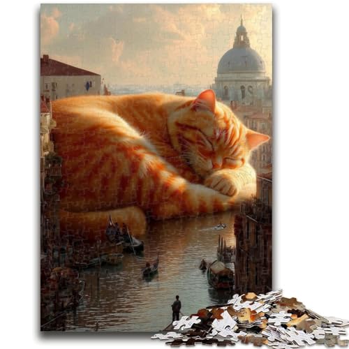 1000-teiliges Puzzle für Jugendliche und Erwachsene, schlafende orangefarbene Katze, für Kinder ab 14 Jahren, Quizspiel, Spaß bei Aktivitäten zu Hause, Geburtstagsgeschenk, Reisegeschenke, 26x38cm von LYXIANY