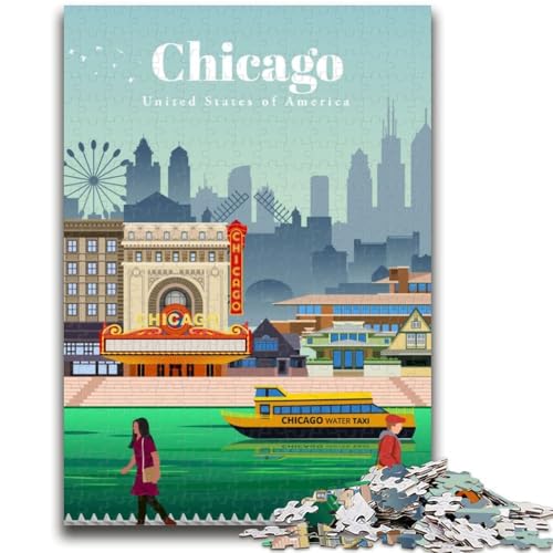 1000-teiliges Puzzle für Jugendliche und Erwachsene Reise nach Chicago Anspruchsvolles Spiel und Lernspiel für die ganze Familie zum Geburtstag, Weihnachten (Größe 38x26cm) von LYXIANY