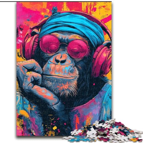 1000-teiliges Puzzle für Teenager, AFFE hört Musik, für Kinder ab 14 Jahren, Heimdekoration als Geschenk für die ganze Familie und Freunde (Größe 26x38cm) von LYXIANY