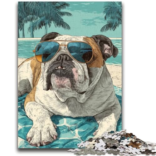 1000-teiliges Puzzle für Teenager, Bulldogge mit Sonnenbrille, geeignet für Kinder ab 14 Jahren, intellektuelles Spielzeugspiel, Lernspiel für Geburtstag und Weihnachten, 50x75cm von LYXIANY