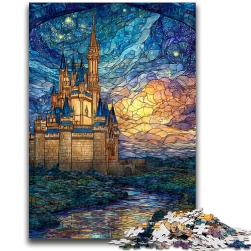 1000-teiliges Puzzle für Teenager, Buntglasschloss, für Kinder ab 14 Jahren, Quizspiel, Spaß für zu Hause, Aktivitäten, Geburtstagsgeschenk, Reisegeschenke, 26x38cm von LYXIANY