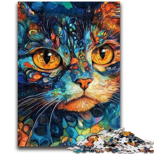 1000-teiliges Puzzle für Teenager, Farbkatze, anspruchsvolles Spiel und Familienspiel, Lernspiel für Geburtstag, Weihnachten, 26x38cm von LYXIANY