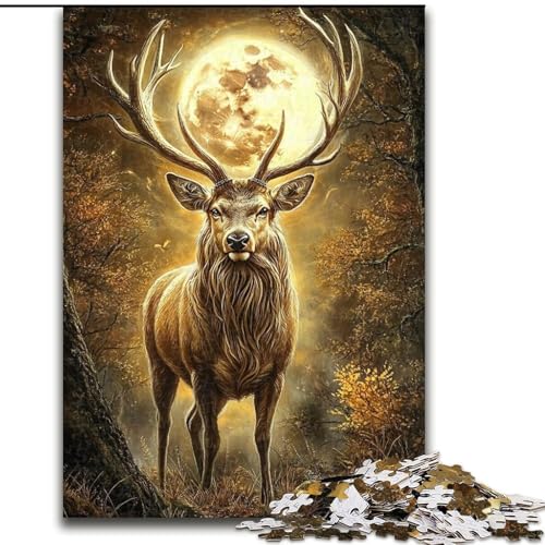 1000-teiliges Puzzle für Teenager, Geschenke, Hirsch unter dem Mond, hilft dem Gehirn, süchtig machendes Spielzeug zu trainieren, um Geduld zu fördern, Wanddekoration, 26x38cm von LYXIANY