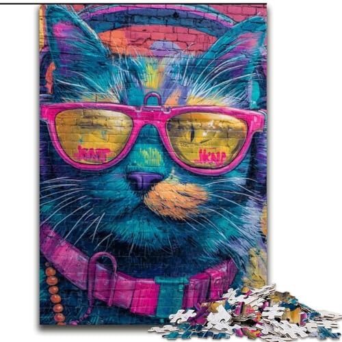 1000-teiliges Puzzle für Teenager, Geschenke, Katze mit Kopfhörern, Familienspiel zum Stressabbau, schwierige Herausforderung, geeignet für Paare, 50x75cm von LYXIANY