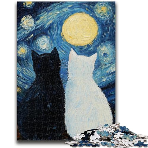 1000-teiliges Puzzle für Teenager, Geschenke, Sternenhimmel, schwarz-weiße Katze, Lernspiele, Heimdekoration, ganze Familie, 26x38cm 1000-teiliges Puzzle für Teenager, Geschenke, Sternenhimmel, schwarz-weiße Katze, Lernspiele, Heimdekoration, ganze Familie, 26x38cm von LYXIANY