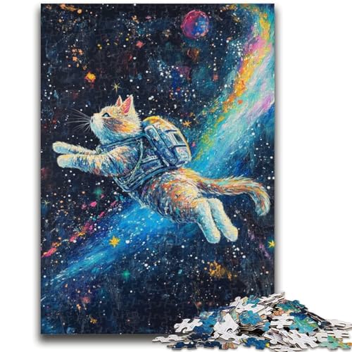 1000-teiliges Puzzle für Teenager, Katze im Weltraum, für Kinder ab 14 Jahren, Quizspiel, Spaß für zu Hause, Aktivitäten, Geburtstagsgeschenk, Reisegeschenke, 50x75cm von LYXIANY