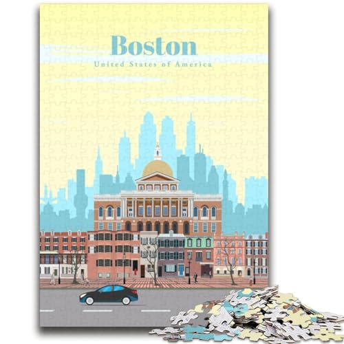 1000-teiliges Puzzle für Teenager, Reise nach Boston, anspruchsvolles Spiel und Familienspiel, Wanddekoration, einzigartige Geburtstags (Größe 38x52cm) von LYXIANY