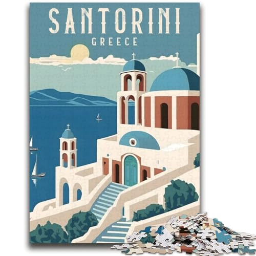 1000-teiliges Puzzle für Teenager, Santorini, Griechenland, Reise, anspruchsvolles Spiel und Familienspiel, Wanddekoration, einzigartige Geburtstags (Größe 38x52cm) von LYXIANY