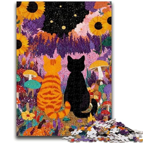 1000-teiliges Puzzle für Teenager, Sonnenblume, Schwarze Katze und orange Katze, für Alter 14+, Quizspiel, Spaß bei Heimaktivitäten, Geburtstagsgeschenk, Reisegeschenke, 26x38cm 1000-teiliges Puzzle für Teenager, Sonnenblume, Schwarze Katze und orange Katze, für Alter 14+, Quizspiel, Spaß bei Heimaktivitäten, Geburtstagsgeschenk, Reisegeschenke, 26x38cm von LYXIANY
