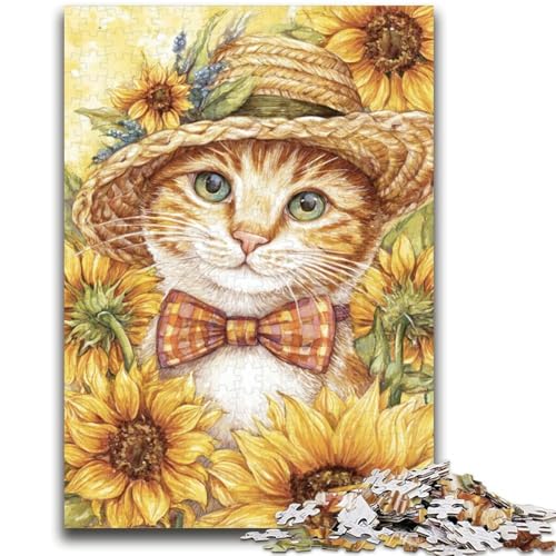 1000-teiliges Puzzle für Teenager, Sonnenblumenkatze, anspruchsvolles Spiel und Familienspiel, Lernspiel für Geburtstag, Weihnachten, 50x75cm von LYXIANY