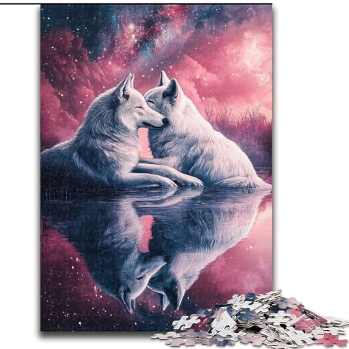 1000-teiliges Puzzle für Teenager, kosmischer weißer Wolf, Lernspiele, Heimdekoration, geeignet für die Schreibtischdekoration (Größe 50x75cm) von LYXIANY