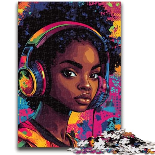 1000-teiliges Puzzle für Teenager, schwarzes Mädchen hört Musik, geeignet für Kinder ab 14 Jahren, intellektuelles Spielzeugspiel, Lernspiel für Geburtstag und Weihnachten, 26x38cm von LYXIANY
