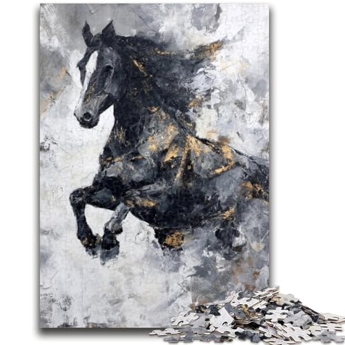 1000-teiliges Puzzle für Teenager, schwarzes goldenes Pferd, anspruchsvolles Spiel und Familienspiel, Lernspiel für Geburtstag, Weihnachten, 26x38cm 1000-teiliges Puzzle für Teenager, schwarzes goldenes Pferd, anspruchsvolles Spiel und Familienspiel, Lernspiel für Geburtstag, Weihnachten, 26x38cm von LYXIANY