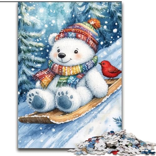 1000-teiliges Puzzle für Teenager, weißer Bär beim Skifahren, Spielzeug, Lernspiele, stressabbauende Künstlersammlung, bildende Kunst, 50x75cm von LYXIANY