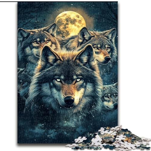 1000-teiliges Puzzle für Teenager Wolf unter dem Mond, Lernspielzeug für Kinder ab 14 Jahren, ganze Familie (Größe 26x38cm) von LYXIANY