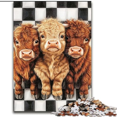 1000-teiliges Puzzle mit Hochlandkuh-Motiv für Erwachsene, hilft dem Gehirn, süchtig machendes Spielzeug zu trainieren und Geduld zu fördern, perfekte Dekoration (Größe 50x75cm) von LYXIANY