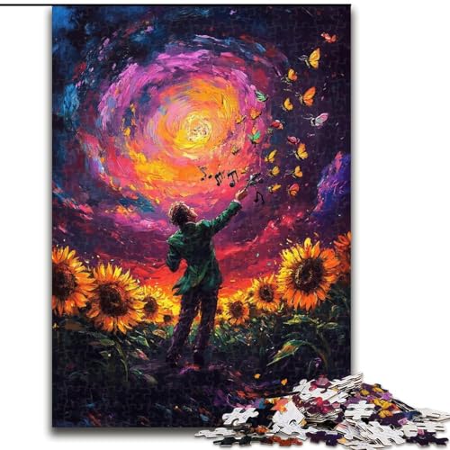1000-teiliges Puzzle mit Sonnenblumen-Violine als Geschenk für Teenager, Lernspielzeug, Familienspiele, geeignet als Schreibtischdekoration (Größe 26x38cm) von LYXIANY