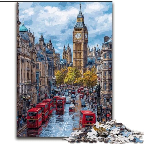 1000-teiliges Puzzle mit Straßenszene in London für Erwachsene und Jugendliche, Spielzeug, Lernspiele, Stressabbau, Wunschliste mit Weihnachtsmann (26x38cm) von LYXIANY