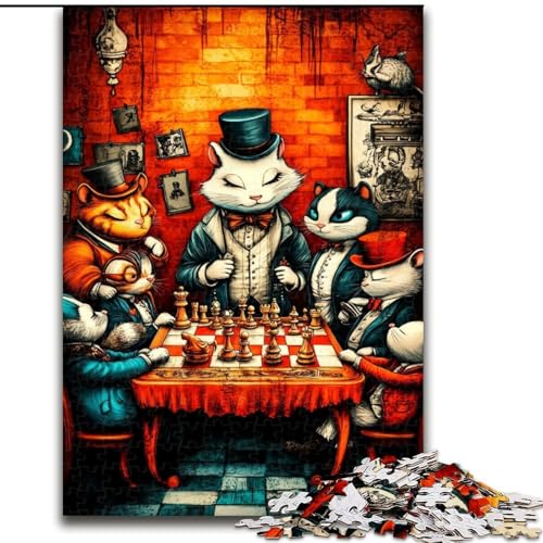 1000-teiliges Puzzle mit Tieren, die Schach Spielen, als Geschenk für Erwachsene, anspruchsvolles Spiel und Familienspiel mit passendem Poster und Quizblatt (50x75cm) von LYXIANY