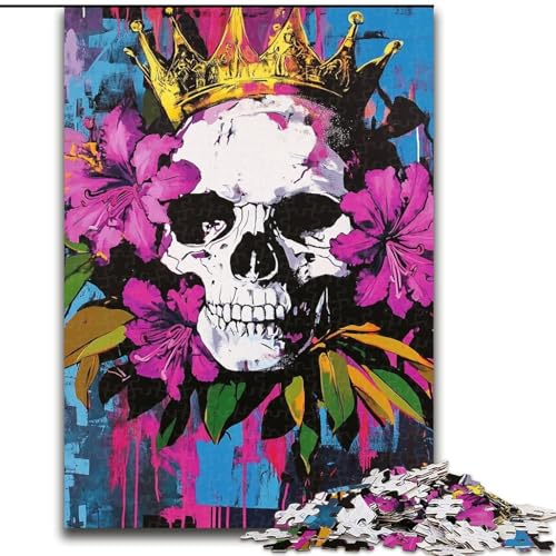 1000-teiliges Puzzle mit Totenkopf im Basquiat-Stil für Erwachsene und Jugendliche, Lernspiele, DIY-Spielzeug mit passendem Poster und Quizblatt für Kinder ab 14 Jahren (26x38cm) von LYXIANY