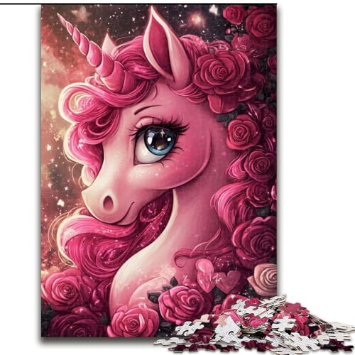 1000-teiliges Puzzle mit rosa Einhorn-Motiv für Erwachsene, hilft dem Gehirn beim Trainieren, süchtig machendes Spielzeug, um Geduld zu fördern, perfekte Dekoration (Größe 26x38cm) von LYXIANY