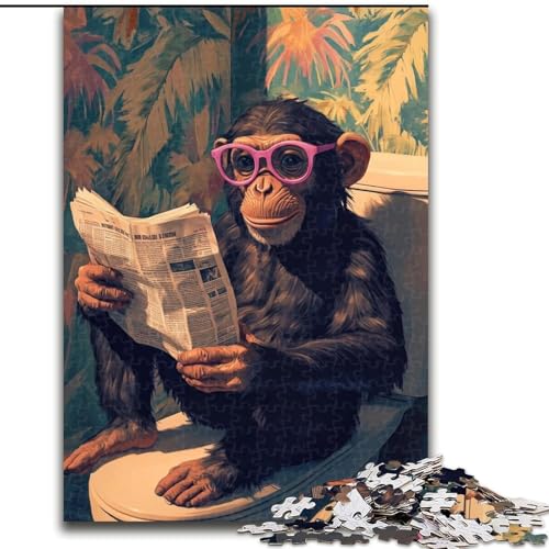 AFFE auf der Toilette, Puzzle für Erwachsene, 1000 Teile, Lernspielzeug, Familienspiele, geeignet als Schreibtischdekoration (Größe 26x38cm) von LYXIANY