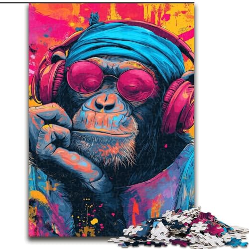 AFFE hört Musik, 1000-teiliges Puzzle für Teenager, Stressabbau, schwierige Herausforderung für die Heimdekoration für Kinder ab 14 Jahren (50x75cm) von LYXIANY