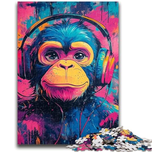 AFFE mit Kopfhörer-Puzzle, 1000 Teile, für Erwachsene, Lernspielzeug, Familienspiele mit passendem Poster und Quizblatt (50x75cm) von LYXIANY