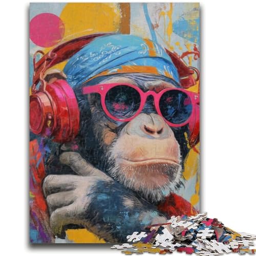 AFFE mit Kopfhörer-Puzzles für Teenager, 1000 Teile, helfen dem Gehirn, süchtig machendes Spielzeug zu trainieren, um Geduld zu fördern, geeignet für Paare (38x26cm) von LYXIANY