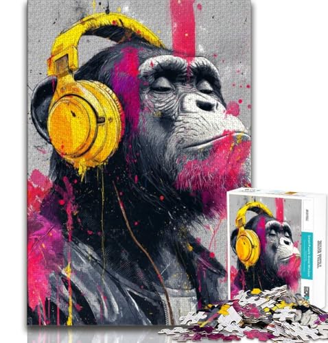 AFFE mit Kopfhörern, 1000-teiliges Puzzle für Erwachsene und Jugendliche, Quizspiel, Wanddekoration, einzigartige Geburtstags, 38x26cm von LYXIANY