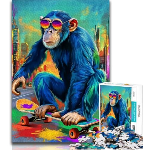 Affen-Skateboard, 1000-teiliges Puzzle für Erwachsene, Geschenke, hilft dem Gehirn, süchtig machendes Spielzeug zu trainieren, um Geduld zu fördern, tolles Geschenk, 50x75cm von LYXIANY