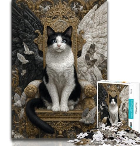 Angel Cat 1000-teiliges Puzzle für Teenager, Geschenke, Lernspiel, Herausforderungsspielzeug, einzigartige Heimdekoration und Geschenke (38x26cm) von LYXIANY