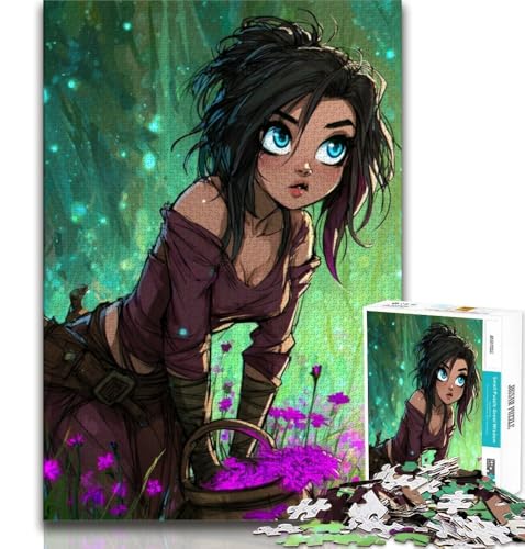 Anime-Mädchen-Puzzle für Erwachsene, 1000 Teile, Lernspielzeug, Familienspiele mit passendem Poster und Quizblatt (38x26cm) von LYXIANY