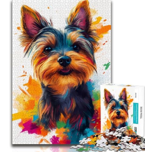 Aquarell-Puzzle für Erwachsene mit Yorkshire Terrier, 1000 Teile, hilft dem Gehirn, süchtig machendes Spielzeug zu trainieren und die Geduld der Eltern-Kind-Interaktion zu fördern (38x26cm) von LYXIANY