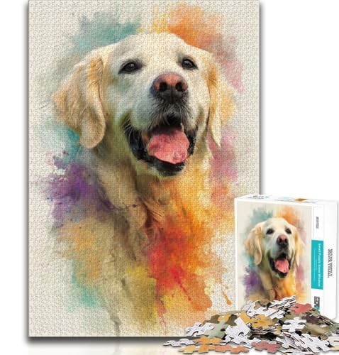 Aquarell-Puzzle mit Golden Retriever für Erwachsene und Teenager, Puzzle, Spielzeug, Lernspiele, Stressabbau, geeignet als Schreibtischdekoration, 50x75cm von LYXIANY