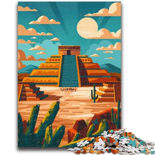 Azteken-Pyramiden-Illustration, Teotihuacan, 1000-teiliges Puzzle für Erwachsene und Jugendliche, Quizspiel, Wanddekoration, einzigartige Geburtstags (50x75cm) von LYXIANY