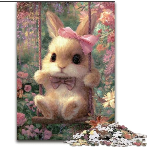 Baby-Häschen auf der Schaukel, Puzzle 1000 Teile für Teenager, lustige Spiele, Wanddekoration, einzigartige Geburtstags (26x38cm) von LYXIANY