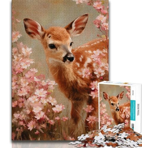 Baby-Sikahirsch-Ölgemälde-Puzzle für Erwachsene, 1000-teiliges Puzzle, Lernspiele, Heimdekoration, Geschenk für die ganze Familie (38x26cm) von LYXIANY