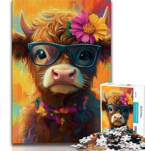 Baby Yak trägt eine Brille, Puzzle 1000 Teile, für Teenager, Geschenke, anspruchsvolles und schwieriges Angebot als Geschenk für die ganze Familie (38x26cm) von LYXIANY